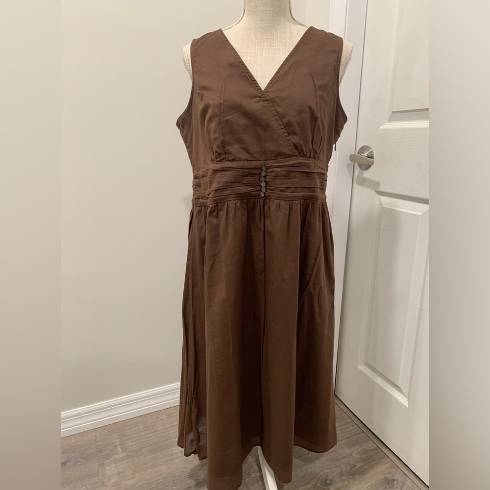 J Jill Brown Size 10 Empire waist A Line Dress Career Casual Euc classic